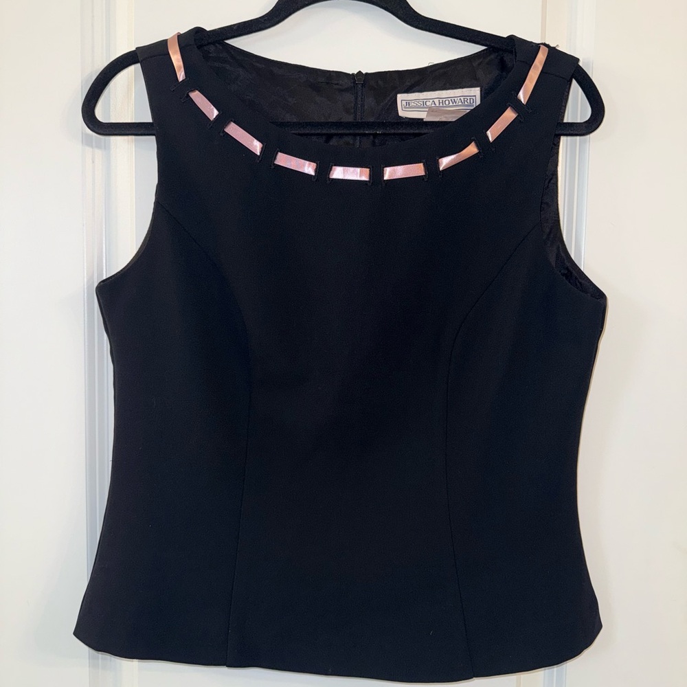 Vintage Y2K Minimalist Jessica Howard Black Ribbon Detail Sleeveless Top (size 8